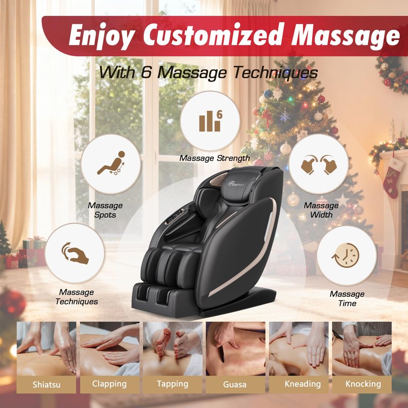 EASPEARL 2026 Massage Chair Full Body,SL-Track,165°Zero Gravity Massage with Full Body Heat,APP Control,Airbags,Bluetooth Speaker,12 Auto Modes,3-Row Foot Rollers,Body Scan(Black)