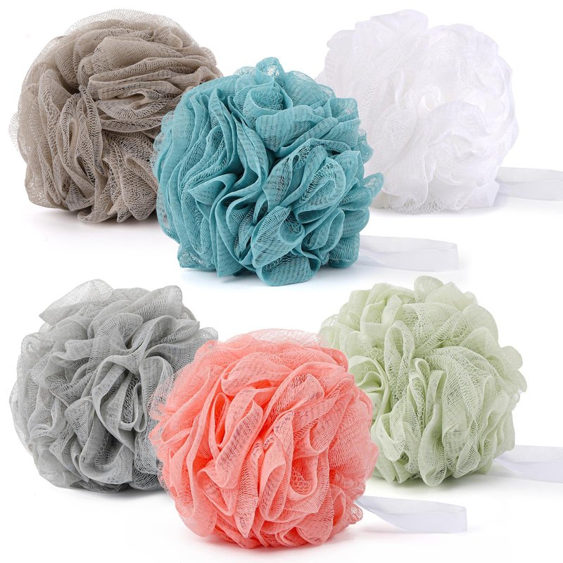 BTYMS 75g/Pc Large Loofah Bath Sponge, XL Exfoliating Puffs Shower Scrunchies Mesh Pouf for Body - Pack of 6