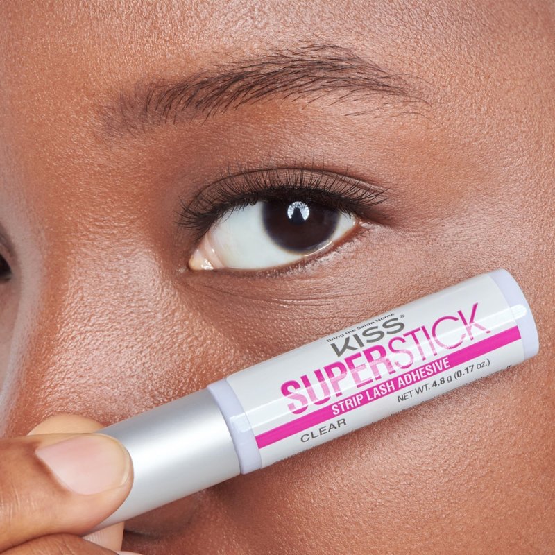Kiss SuperStick 5-Day Extended Wear Strip Lash Adhesive, Quick Drying Lash Glue, Witch Hazel & Cactus Extract Infused, Brush Applicator, Net Wt. 4.8g (0.17 oz.), Clear