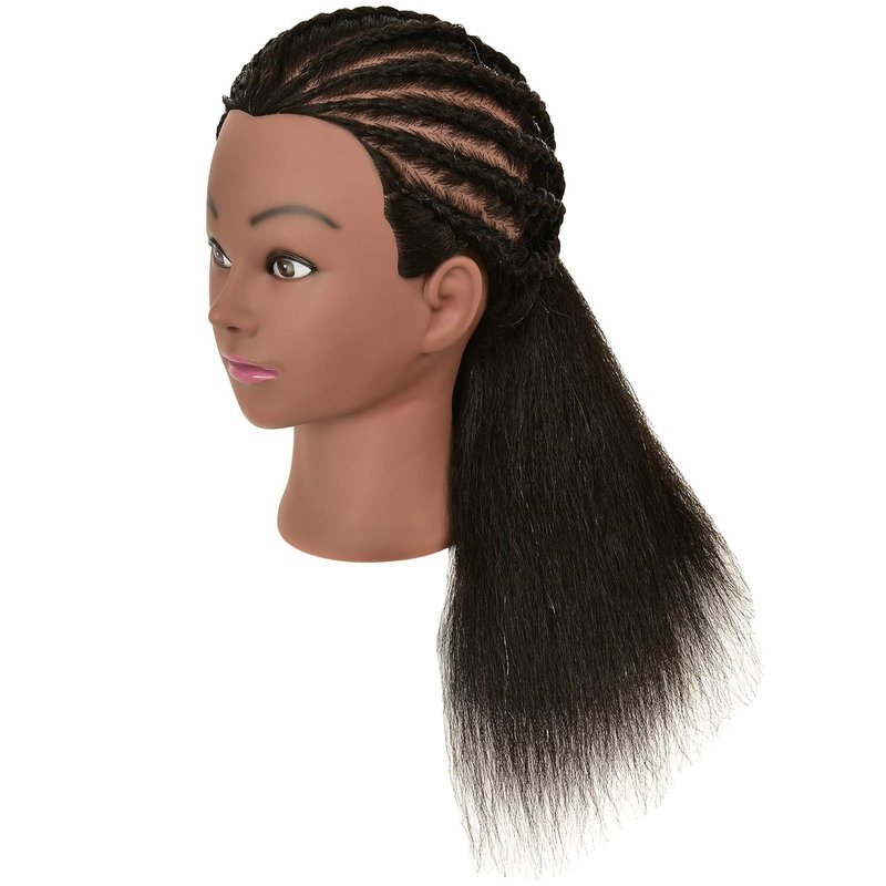 Skiennix 100% Human Hair Mannequin Head - Ideal for Hairdresser Practice & Braiding | Includes Stand
