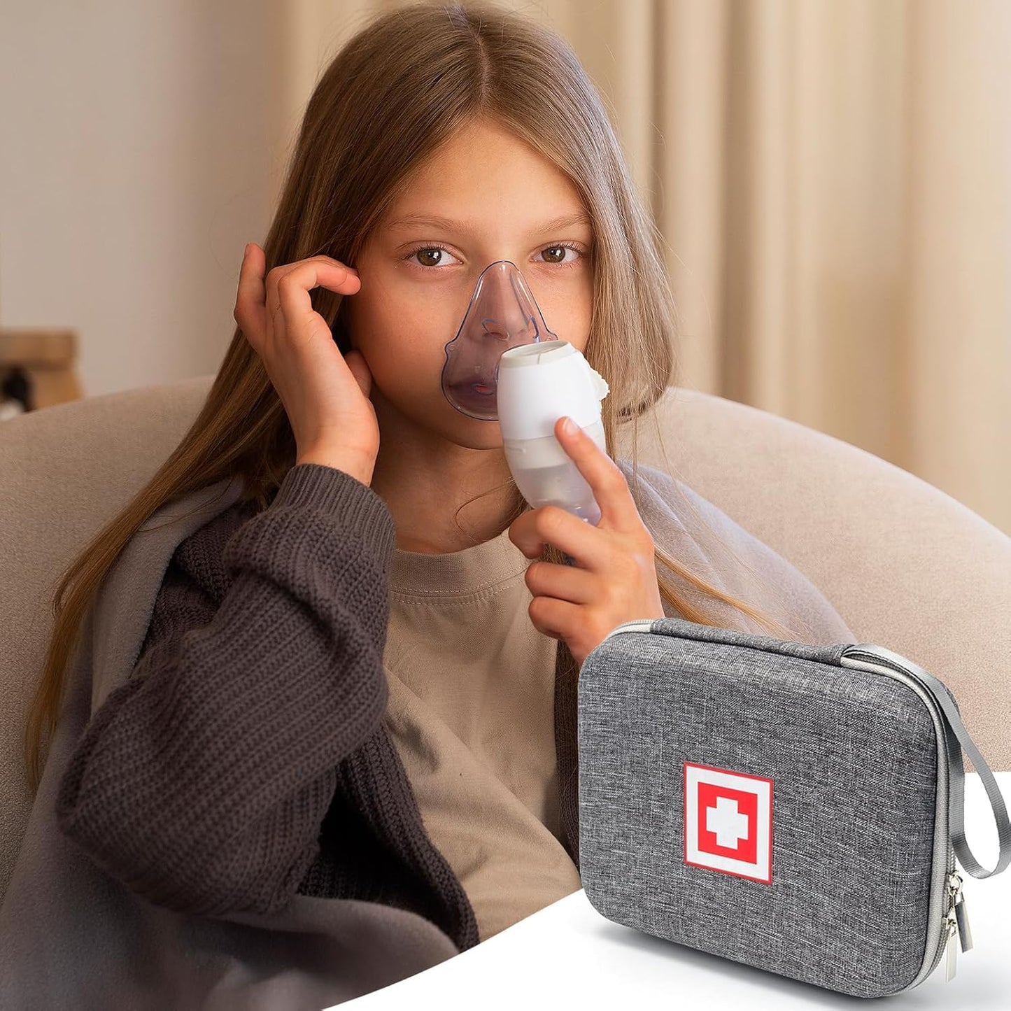 Skiennix Protective Carrying Case - Hard Shell Travel Bag for Portable Nebulizer & Asthma Accessories (Gray)