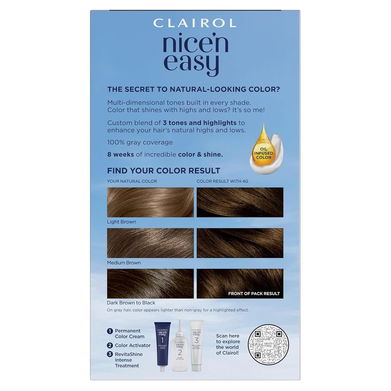 Clairol Nice'n Easy Permanent Hair Dye - 4G Dark Golden Brown | Long-Lasting, Natural Color & Shine | Pack of 3