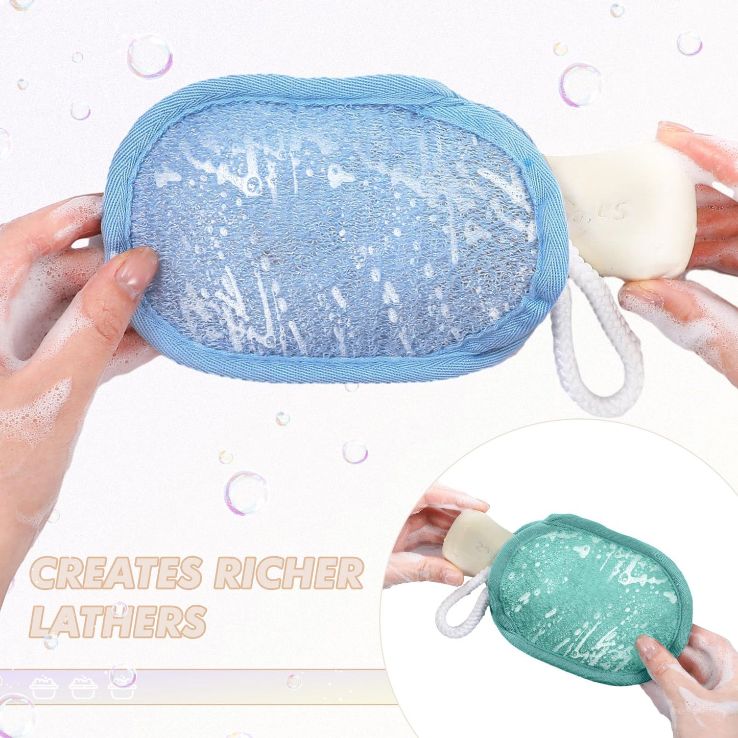 Sunnyray 4 Pcs Bath Body Exfoliating Soap Saver, Exfoliator Scrubber Pouch, Bath Loofah Sponge Body Scrubber Shower Sponge Exfoliating Mesh Pouf for Women and Men Bathing (Light Color)
