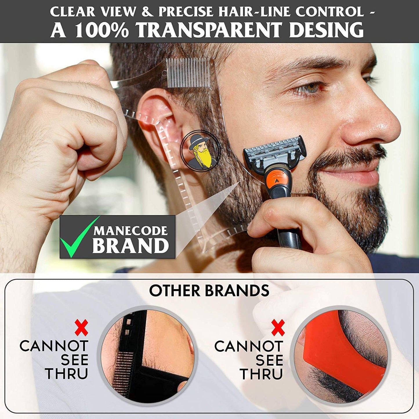 MIKEBE Beard Shaping & Styling Tool With Comb for Perfect line up & Edging For Men's Jaw Cheek/Neck Line, Symmetric/Curve/Step Cut Works with Any Beard Razor Electric Trimmers or Clippers