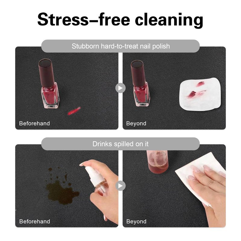 Foldable Nail Art Table Mat, Waterproof PU Leather Desk Mat for Manicure, Non-Slip Protective Pad for Nail Tech Salon Home, Portable and Easy Clean (Black, 60x30cm)