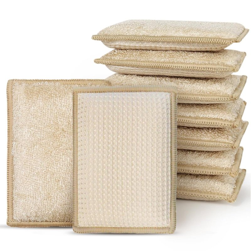 PEACHICHA Bamboo Sponges for Dish Washing Reusable Dish Sponge Multi Use Kitchen Sponges Non-Scratch Reusable Cleaning Pads for Dishes, Pots and Pans, Pack of 5