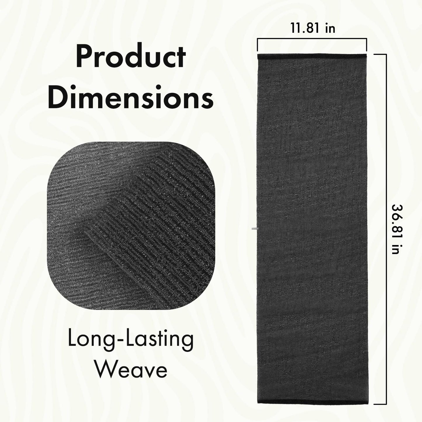 Bathway Exfoliating Washcloth, 36.8-Inch Bath Towel Body Scrubber with Hanging Strap, Back Scrubber for Shower Japanese Washcloth Loofah - Deep Clean & Rich Lather (Black & White & Gray, Pack of 3)