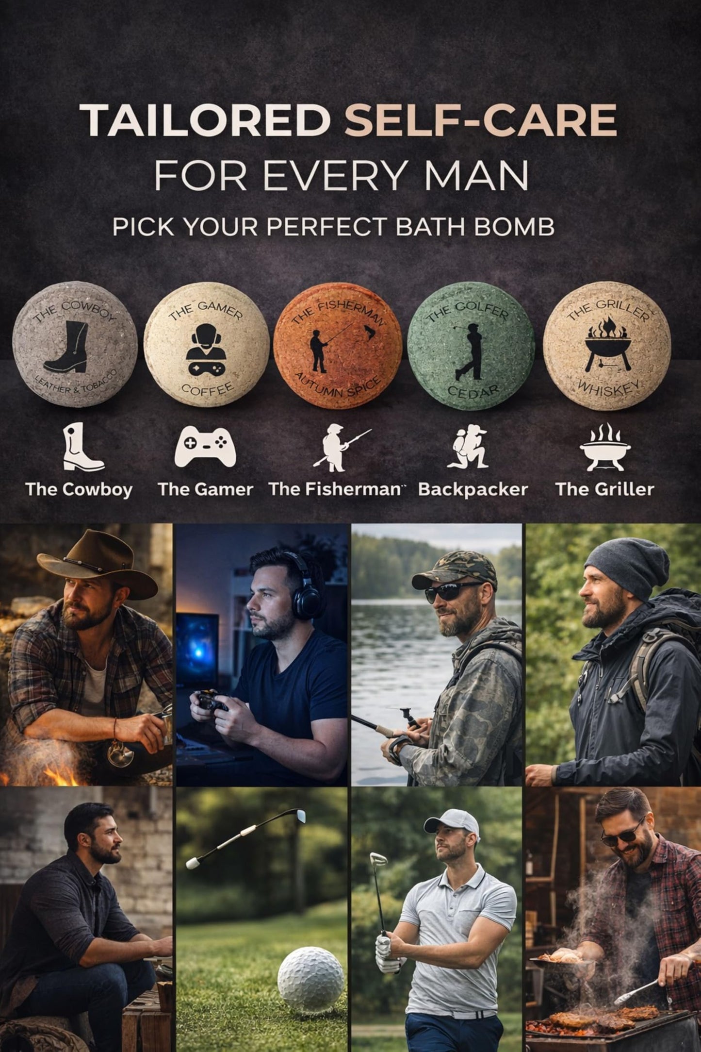 Mr. Bomb Dude Bath Bombs for Men – 6 Pack Man-Up Collection, Masculine Scents, Epsom Salt Bath Bomb Set for Relaxation & Muscle Relief, Gift Set for Him, Made in USA
