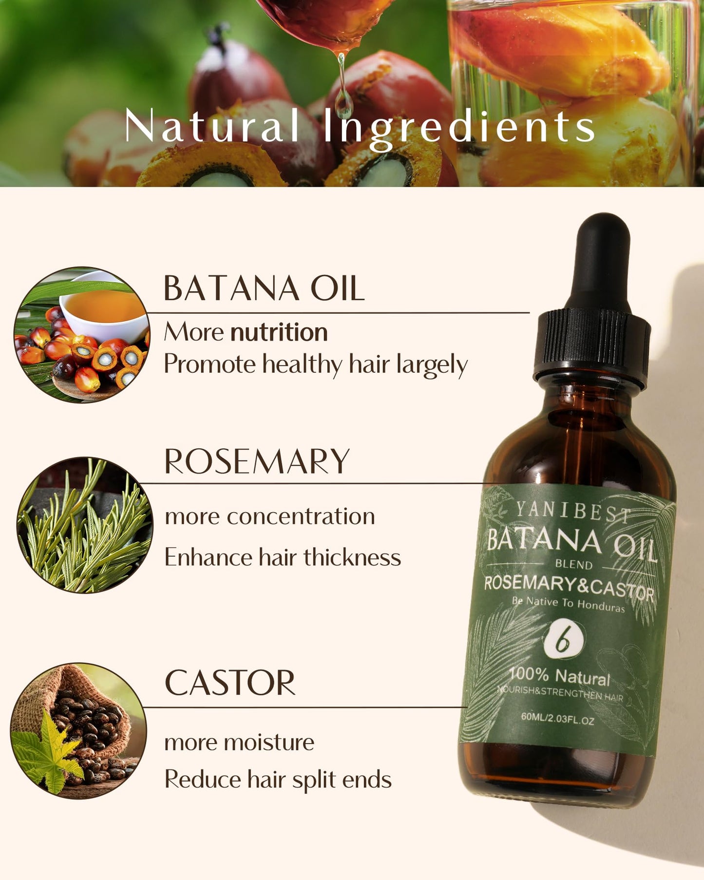 YANIBEST Batana Oil Boost Hair Volume Enhance Hair Density Scalp Nourishing Relieves Dry, Itchy, Improve Scalp Health