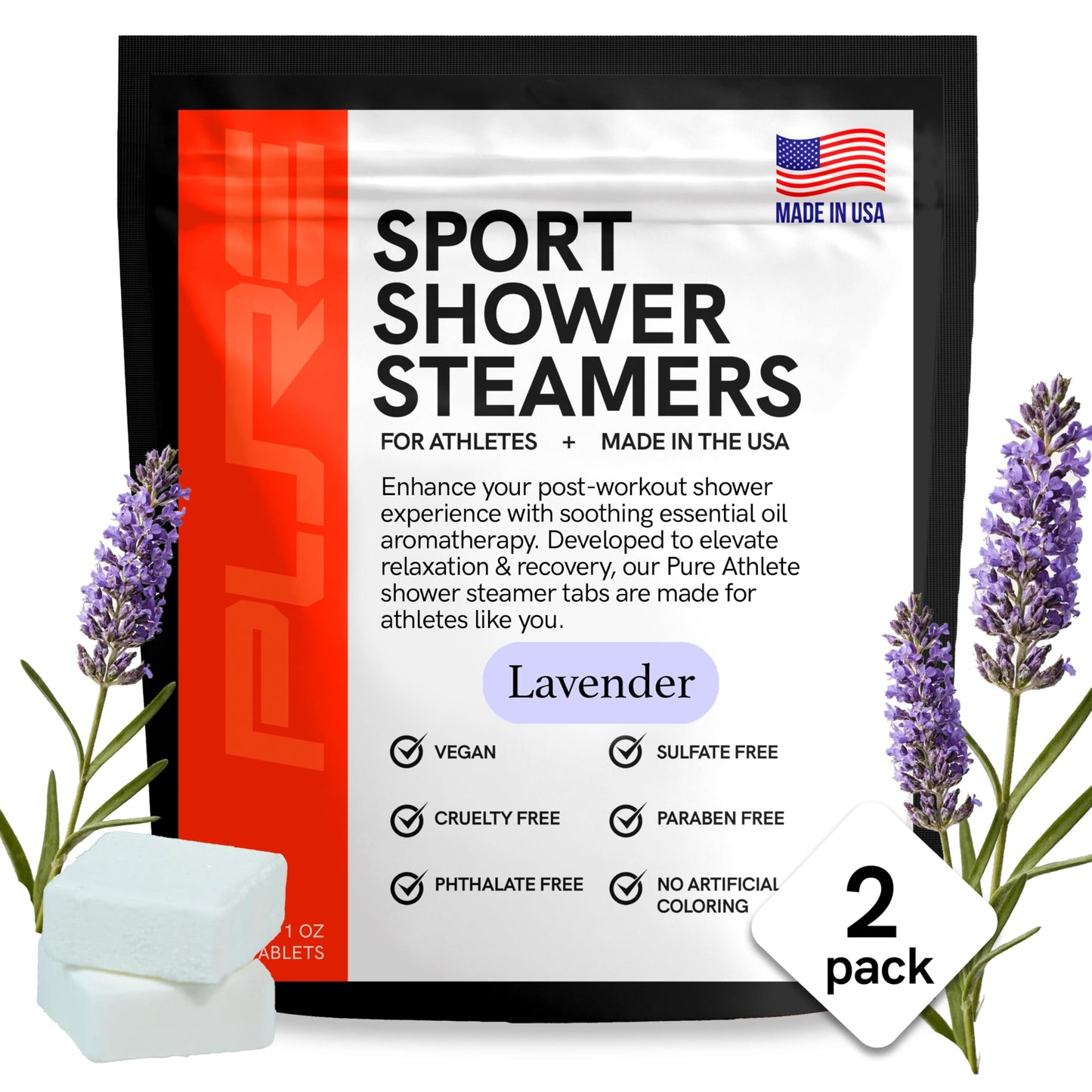 Sport Shower Steamers - USA Made with Natural Lavender Essential Oil, Aromatherapy, Stress and Sinus Relief, Muscle Recovery for Athletes, Best Birthday Presents and Father’s Day Gifts for Runners