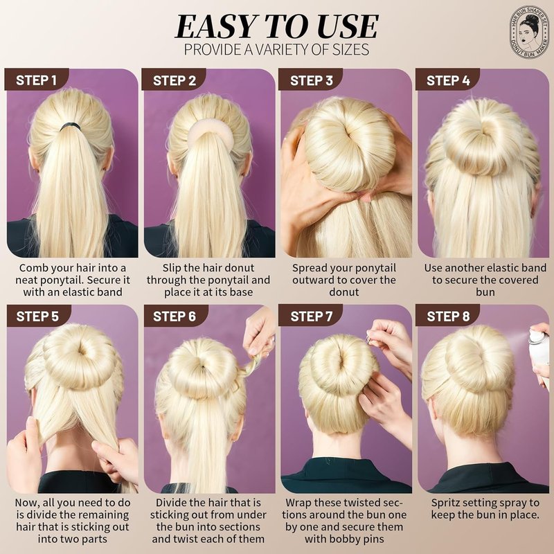 Hair Bun Maker Kit - 4 Medium Size Donut Bun Tools with 10 Invisible Hair Nets & 10 Bobby Pins | Beige
