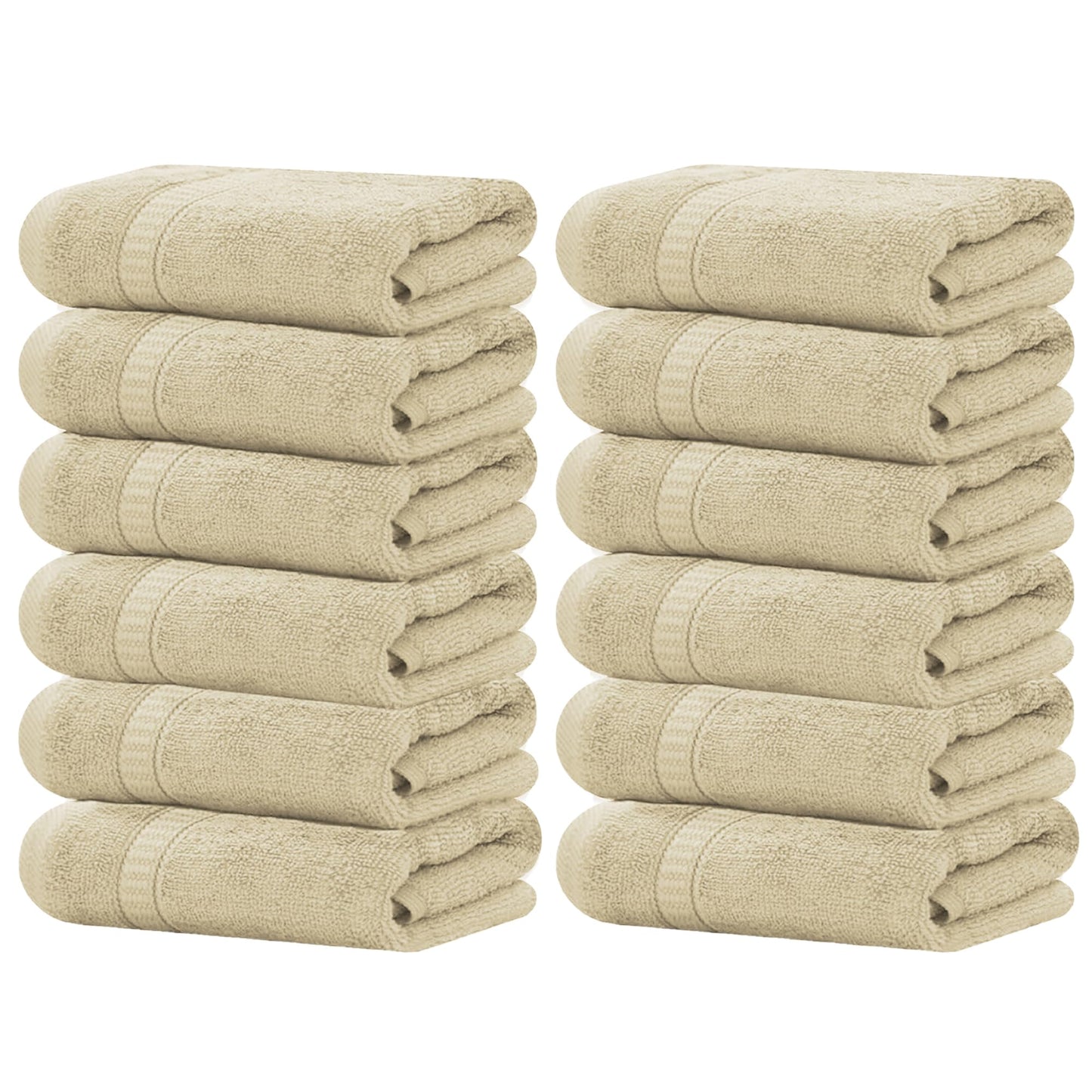 GOLD TEXTILES Luxury Wash Cloths Set of 12, Sand (13x13 Inches) 100% Ring Spun Cotton, Premium Feel with High Absorbancy Ideal Washcloths for Bathroom,Salon, Spa and Gym