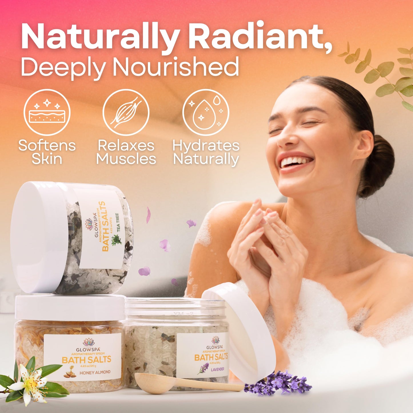 Epsom Salt Bath Soak Gift Set for Women – 6 Scent Bath Salts: Lavender, Rose, Chamomile, Eucalyptus, Coconut, Orange – Relaxing Bath Crystals, Self Care Spa Gifts for Moms