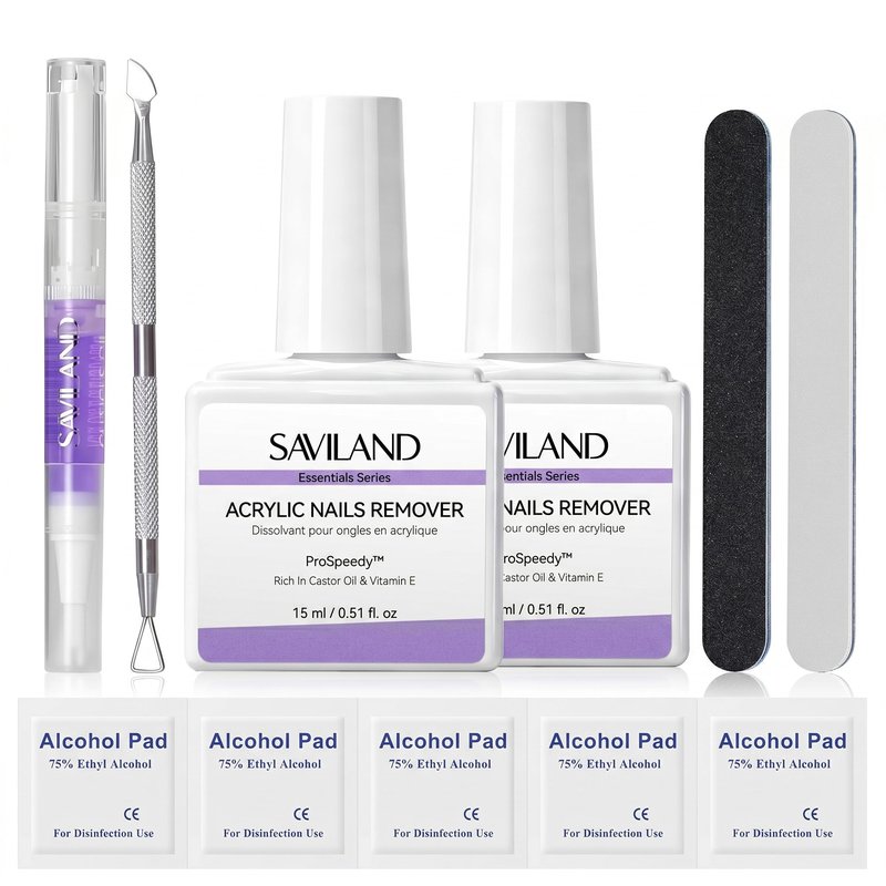 SAVILAND Powerful Acrylic Nail Remover Kit: 2 Pcs Acrylic Remover for Nails Cuticle Oil & Nail Care Tools Rapid Dissolution Gentle Acrylic Remove No Soaking No Wrapping for Acylic Nail Kit Home Salon