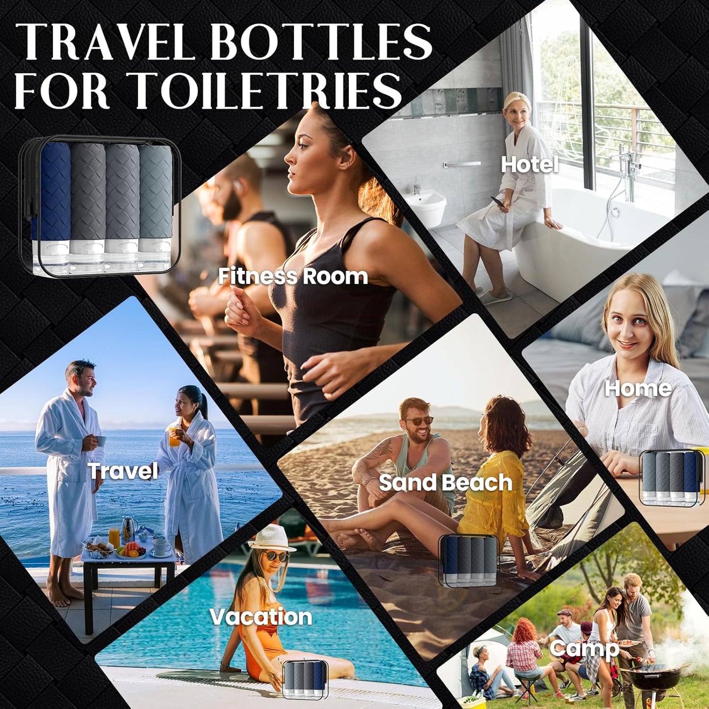 Travel Bottles for Toiletries - TSA Approved Silicone Containers | BPA Free, Leak Proof, Refillable - Navy Blue