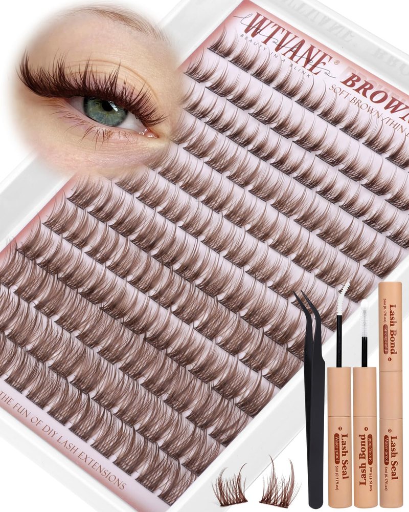 Brown Lash Clusters Kit - Wispy Eyelash Extensions 10-16mm | Soft D Curl Individual Lashes with Ultra-Thin Band