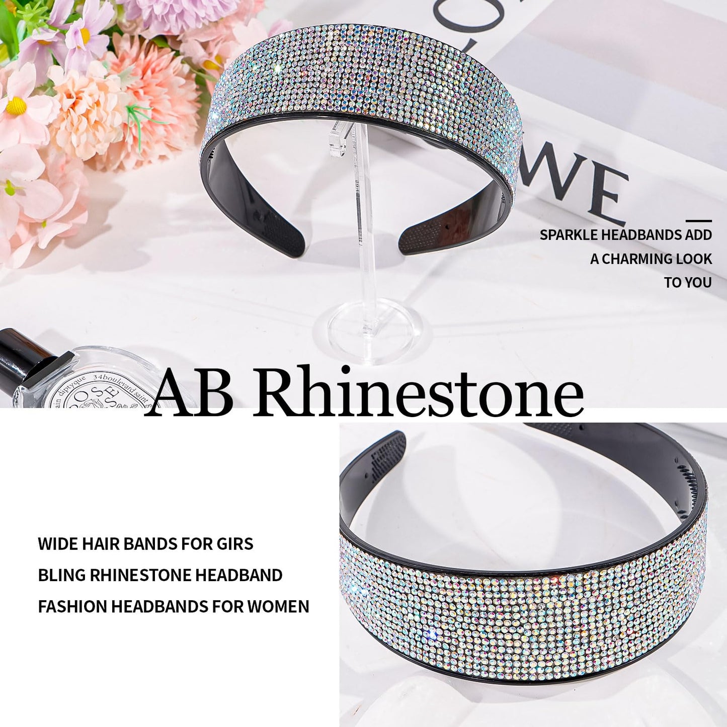 Amariver AB Rhinestone Headbands for Women: Sparkly Glitter Fashion Crystal Thick Beaded Bling Jeweled Stylish Hair Accessories