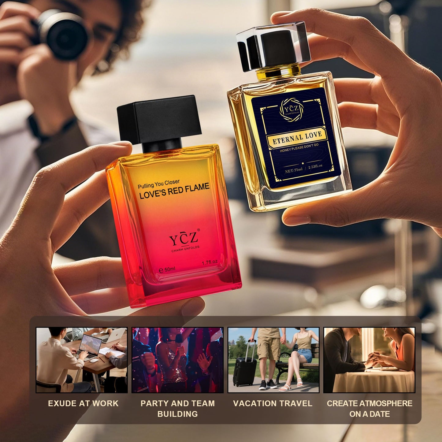 Ycz Cologne for Men Set, 1.7oz(50ml) Bottled Borrowing Fire & Carnival Men Perfume, Sophisticated Woody Rose Patchouli, Highquality Long Lasting Perfume, Sleek Bottle Design for Christmas Gifts Ideal