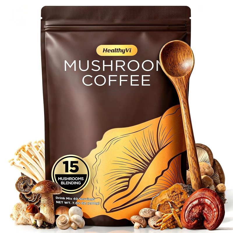 Mushroom Coffee - 15 Natural Mushrooms for Focus & Energy | Medium Roast, Vegan, 40 Servings