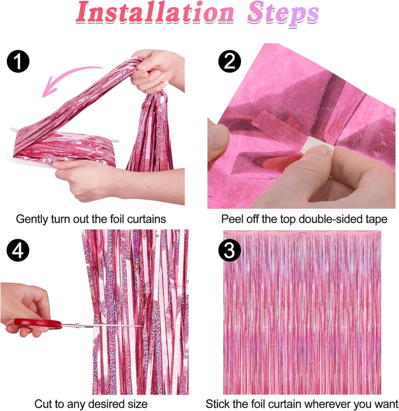 Skiennix Glitter Pink Backdrop - 2 Pack Laser Pink Fringe Curtains | 3.28 FT x 7.05 FT Birthday Party Decor
