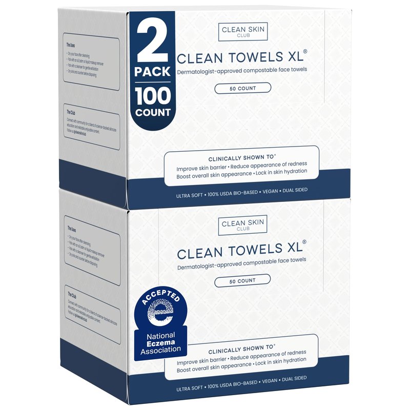Clean Towels XL®, 100% USDA Biobased Face Towel, Disposable Face Towelette, Eczema Association Accepted, Makeup Remover Dry Wipes, Ultra Soft, 50 ct per pack, 3 Packs, 150 Ct Total