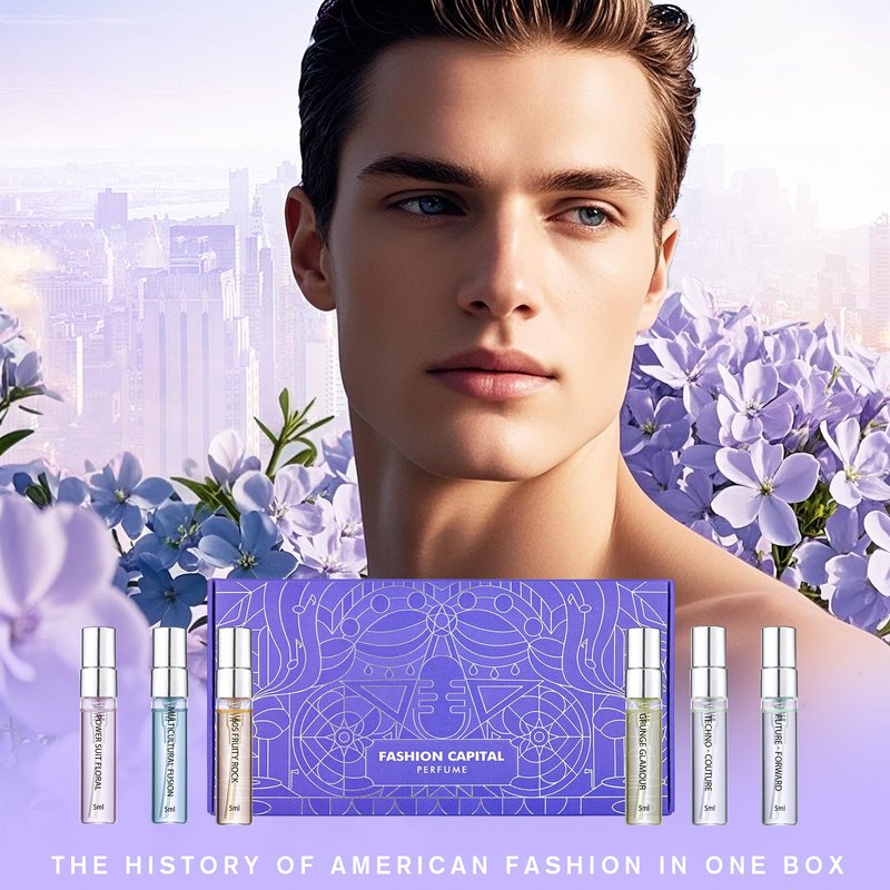 Roseye 6pcs Fashion Capital Perfume Samples Set,Travel Size Mini Perfume with Scent Cards, Inspired by American Fashion Icons, Perfume Discovery Set Holiday & Birthday Gift Idea