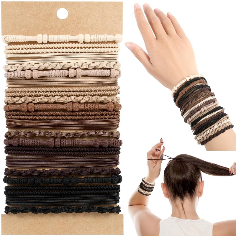 Boho Hair Ties - 20 PCS No-Damage Elastic Bands for Thick or Thin Hair | Cute Brown Hair Accessories for Women