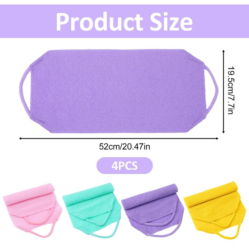 DOPENSPI 4PCS Exfoliating Back Scrubber with Handles, Nylon Double-Sided Exfoliator Extended Length Stretchable Body Exfoliating Washcloth Pull Strap Back Washer for Women Men(B)