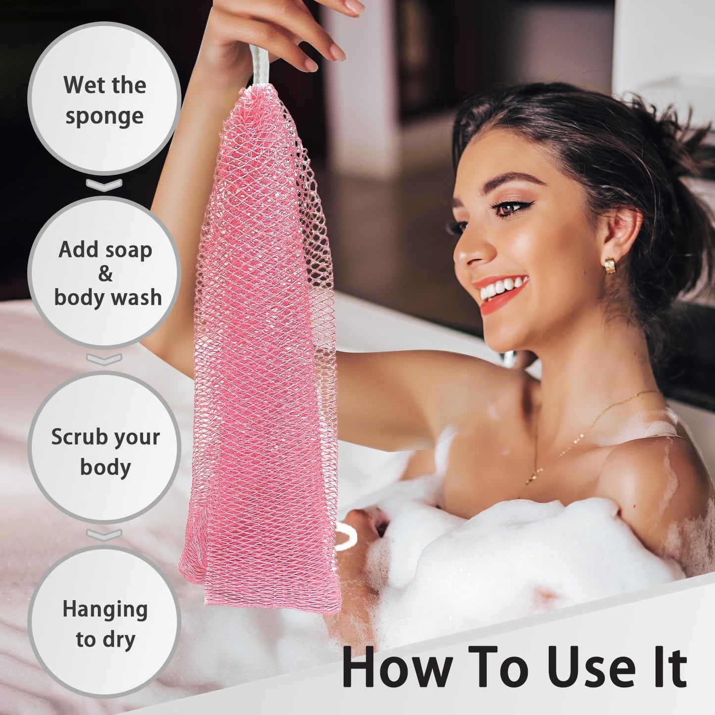 African Net Sponge Authentic with Knots - African Exfoliating Net Sponge with Handles for Body Scrubber Exfoliator - Real Africa Back Wash Bath Sponges for Shower Machine Washed & Bathing Accessories