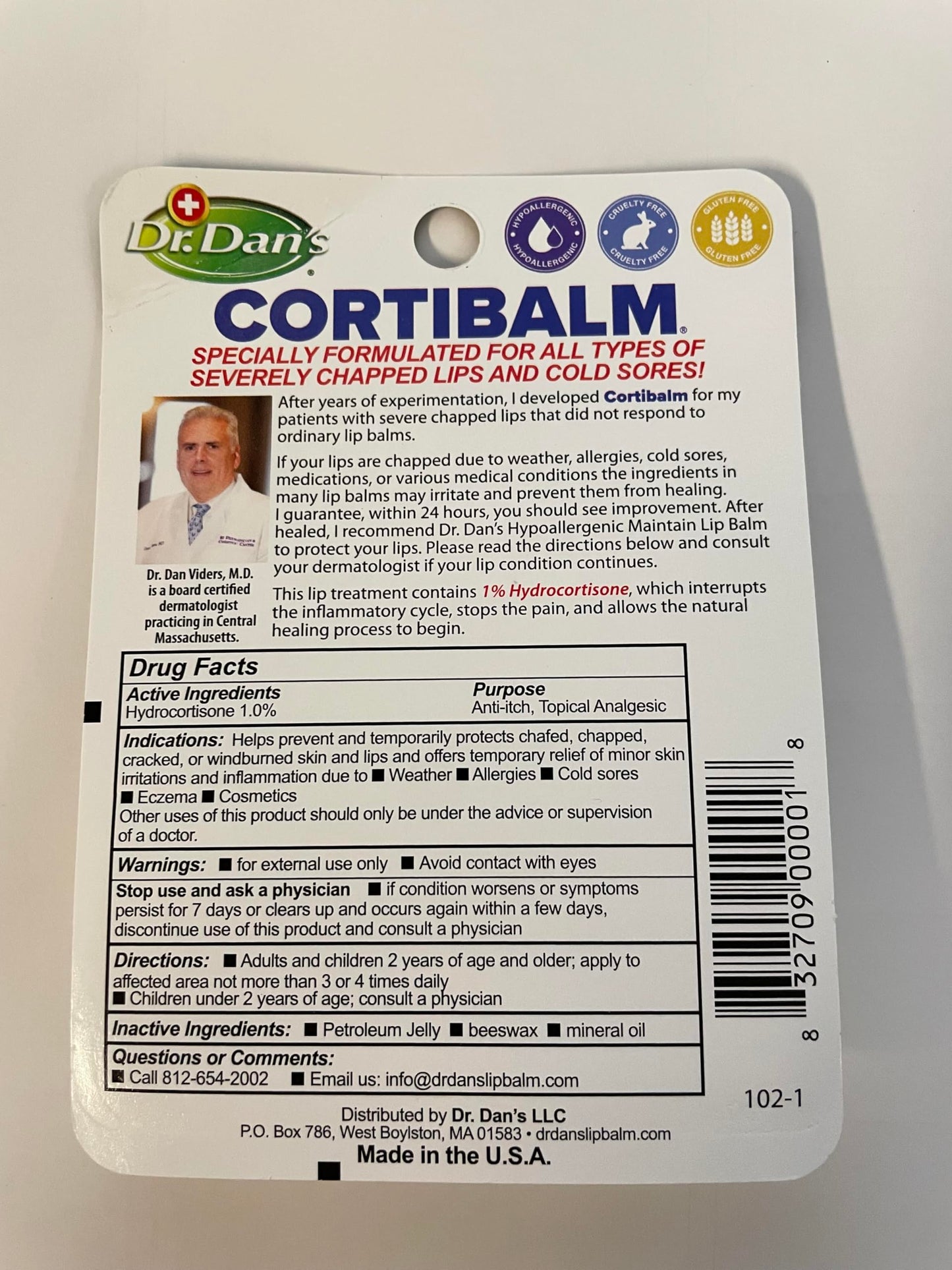 Dr. Dan’s Cortibalm - Medicated Lip Balm with Hydrocortisone – Healing Treatment & Lip Moisturizer for Severely Chapped, Very Dry Cracked Lips – 1 Pack