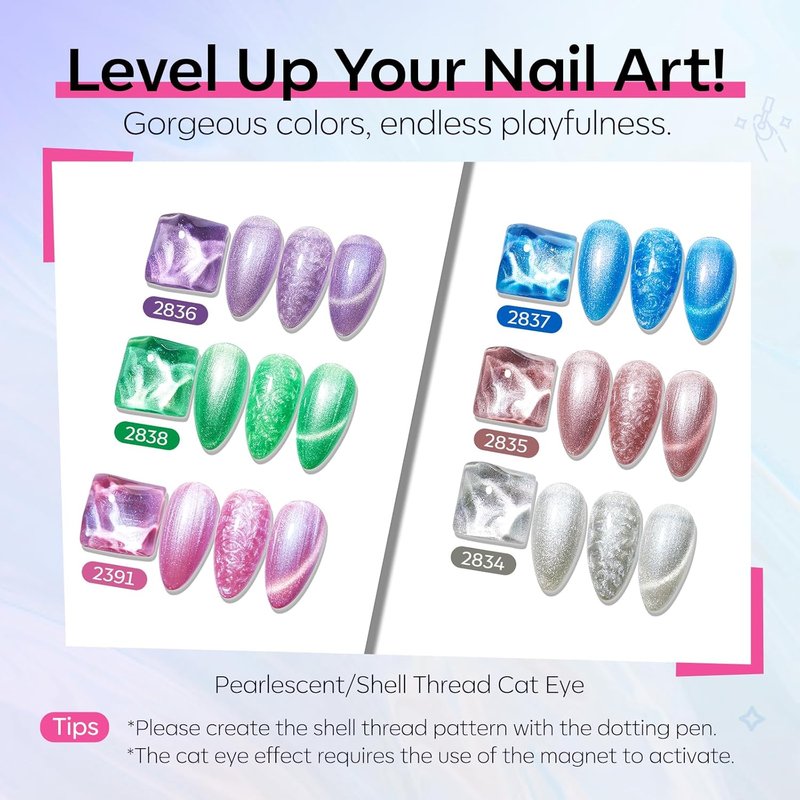 Modelones Cat Eye Gel Nail Polish Set - 6 Shimmering Colors for Stunning Nail Art | Iridescent Mermaid Swirl