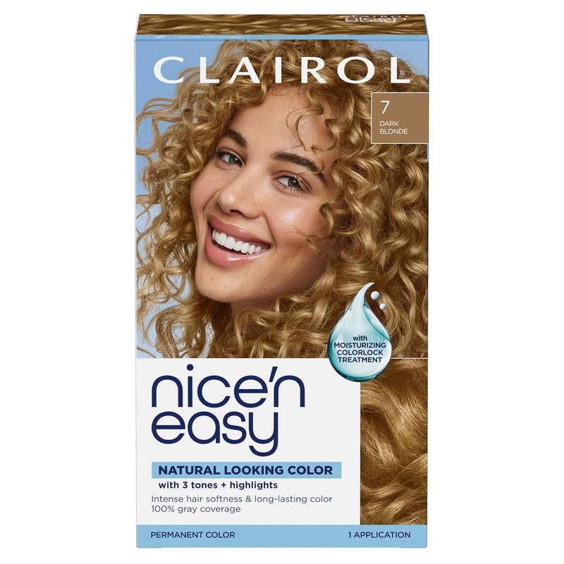 Clairol Nice'n Easy Permanent Hair Dye, 7 Dark Blonde | 100% Gray Coverage | Long‑Lasting, Natural‑Looking Color & Shine | Pack of 1