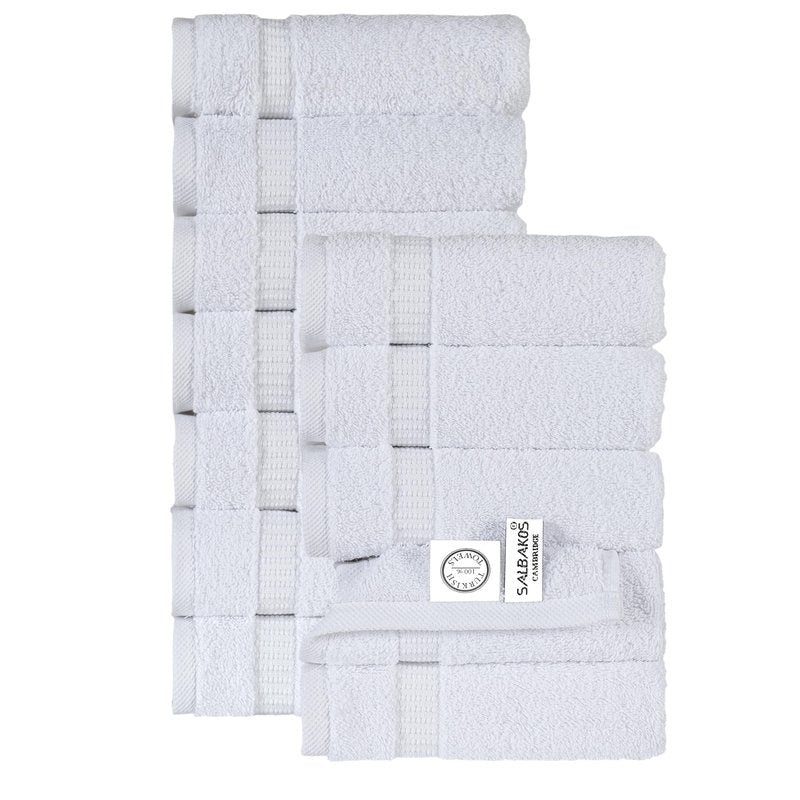SALBAKOS 12-Piece 100% Turkish Cotton Wash Cloths for Bathroom & Face - Soft 13x13 in Small Towels for Body & Kitchen - Thick, Absorbent Multi-Use Oeko-TEX Certified Washcloths (White, 12 Washcloths)