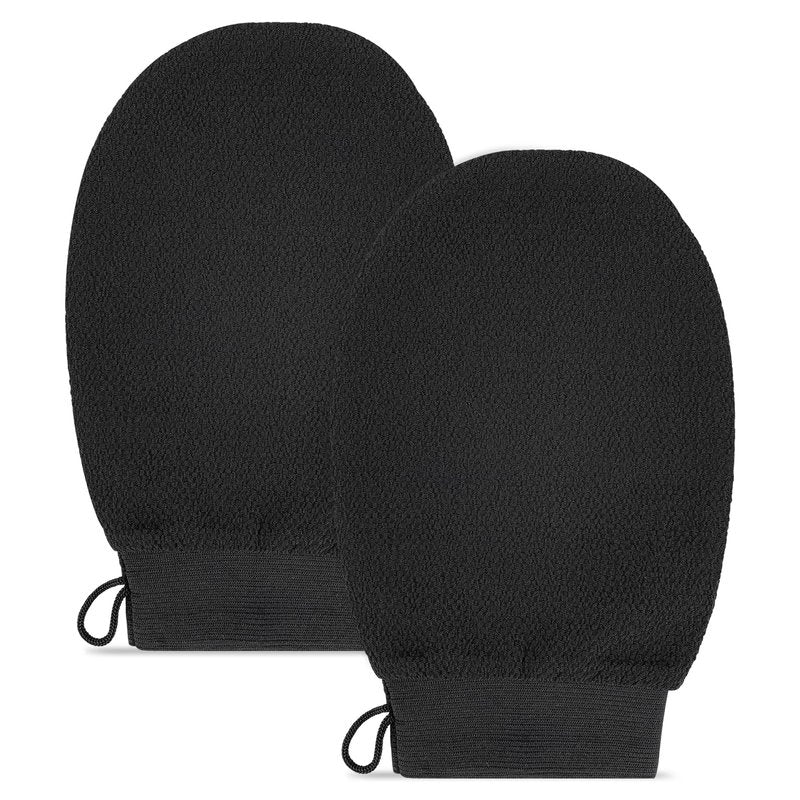 2 Pack Black Exfoliating Glove – Viscose Fiber Exfoliating Body Scrubber, Korean Exfoliating Mitt for Deep Pore Cleansing & Dead Skin Removal, Ideal for Daily Shower Use