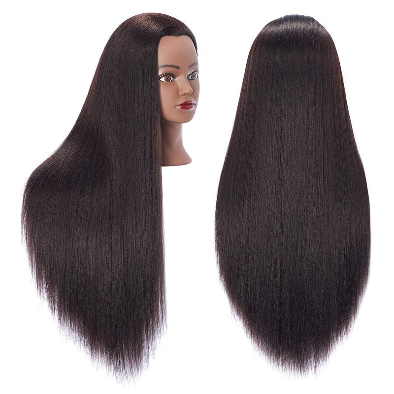 Hairingrid 26"-28" Mannequin Head Hair Styling Training Head Manikin Cosmetology Doll Head Synthetic Fiber Hair and Free Clamp Holder (Yaki-Black)