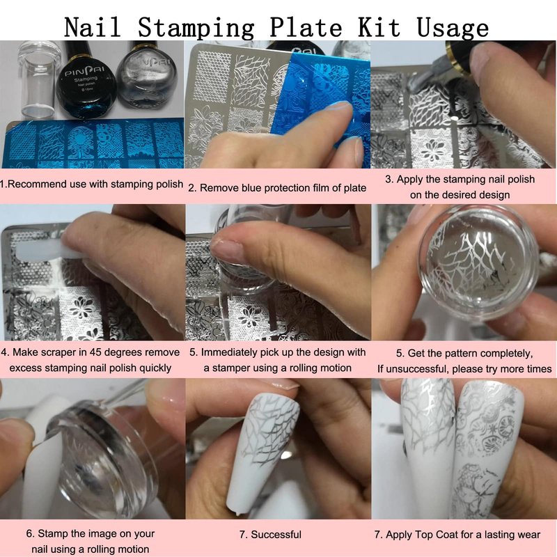 AddFavor Nail Stamper Kit 7pcs Nail Stamping Plates Geometric Mandala Flower Nail Stencils with 2 Stamp and 2 Scraper for Home Salon Manicure Design Supplies Tools