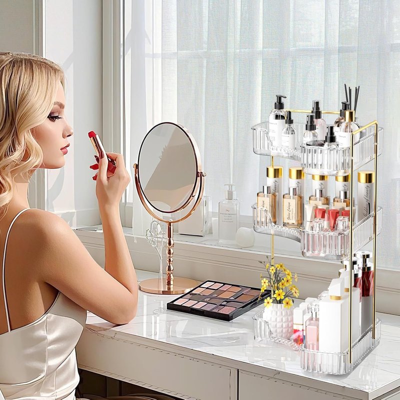 3-Tier Corner Bathroom Organizer - Large Capacity Makeup & Skincare Storage | Clear
