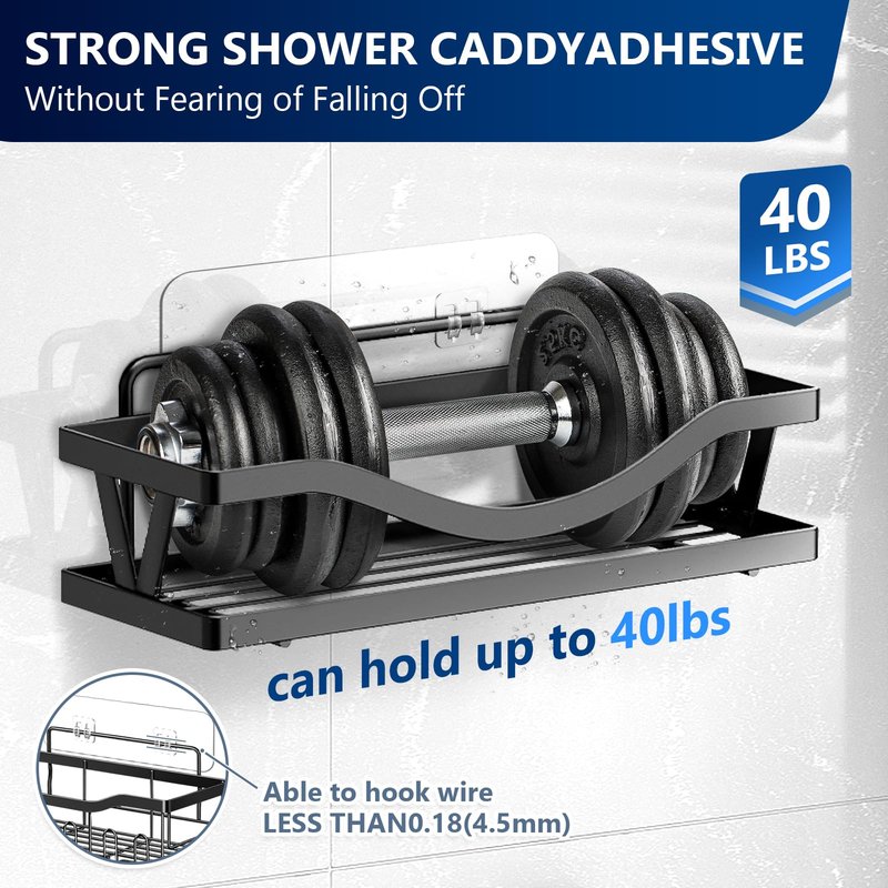 HAOBAOBEI 9-Pack Shower Caddy Adhesive Replacement, Transparent Adhesive Hooks Stickers, Strong Hook Strip for Shower Caddy Basket Shelf, Soap Holder, Bathroom Storage Corner Shelves, Kitchen Racks