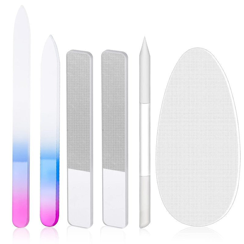 6 Pcs Glass Nail File Set - Manicure & Pedicure Tools for Smooth Nails | Blue & Purple