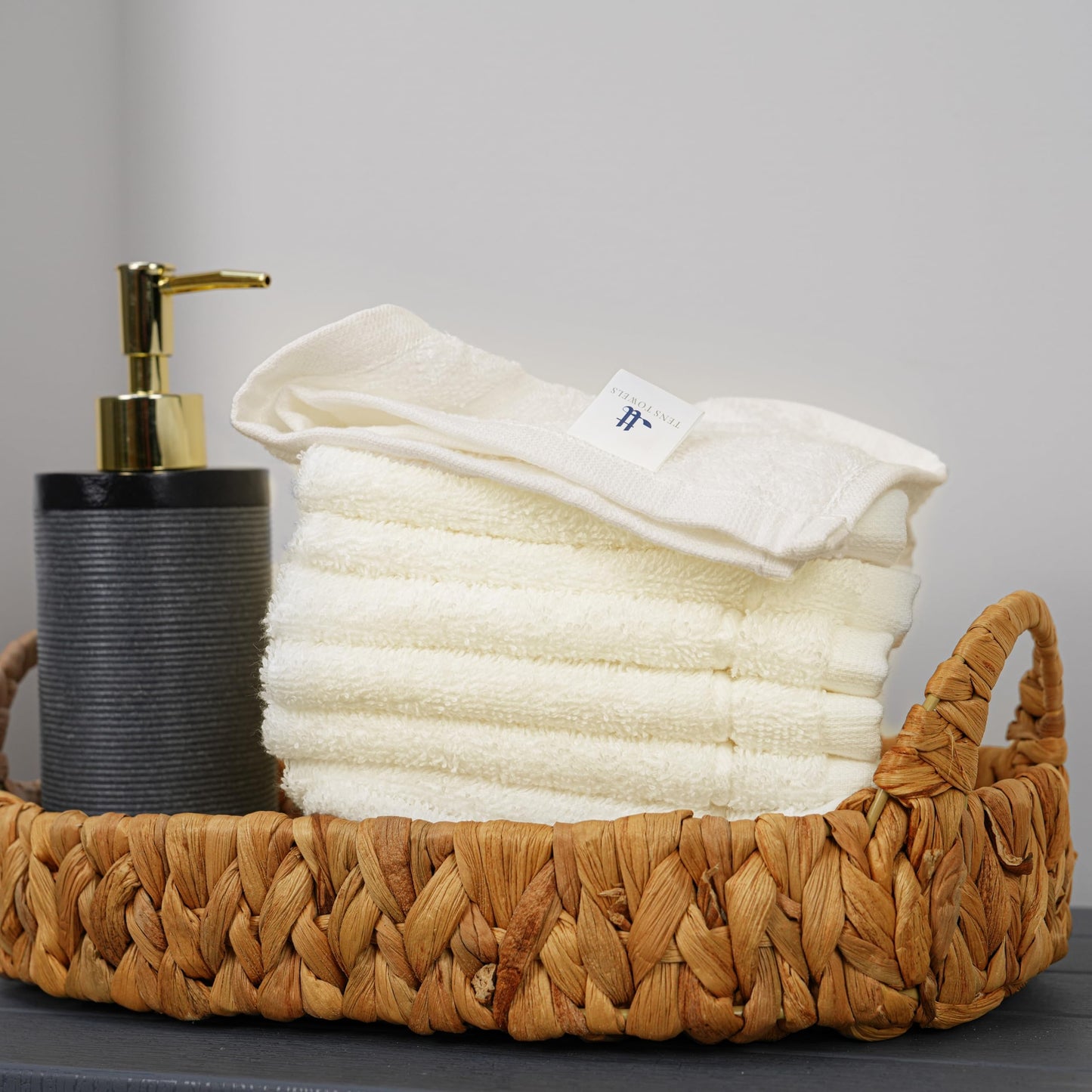 Tens Towels Pack of 60 Washcloths, 12 x 12 Inches, Lighter Weight, Quick to Dry, Super Soft & Absorbent, Gentle Face Towels, Hotel Quality, Perfect for Bathroom, Gym, Spa (Ivory, 60 Pack)