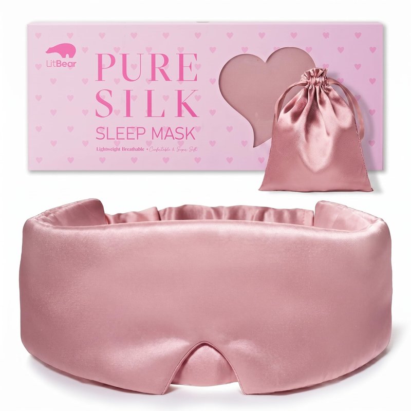 LitBear Silk Sleep Mask for Side Sleeper, Travel, Airplane, Office, Rose