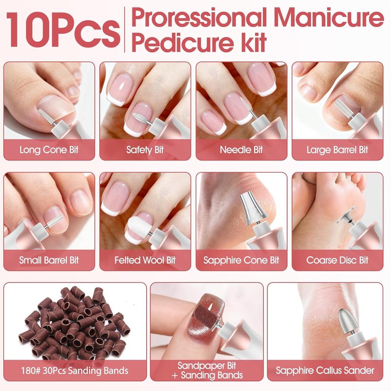 Electric Nail Drill File - Cordless Professional Manicure & Pedicure Set with Drill Bits | Ideal for Men & Women