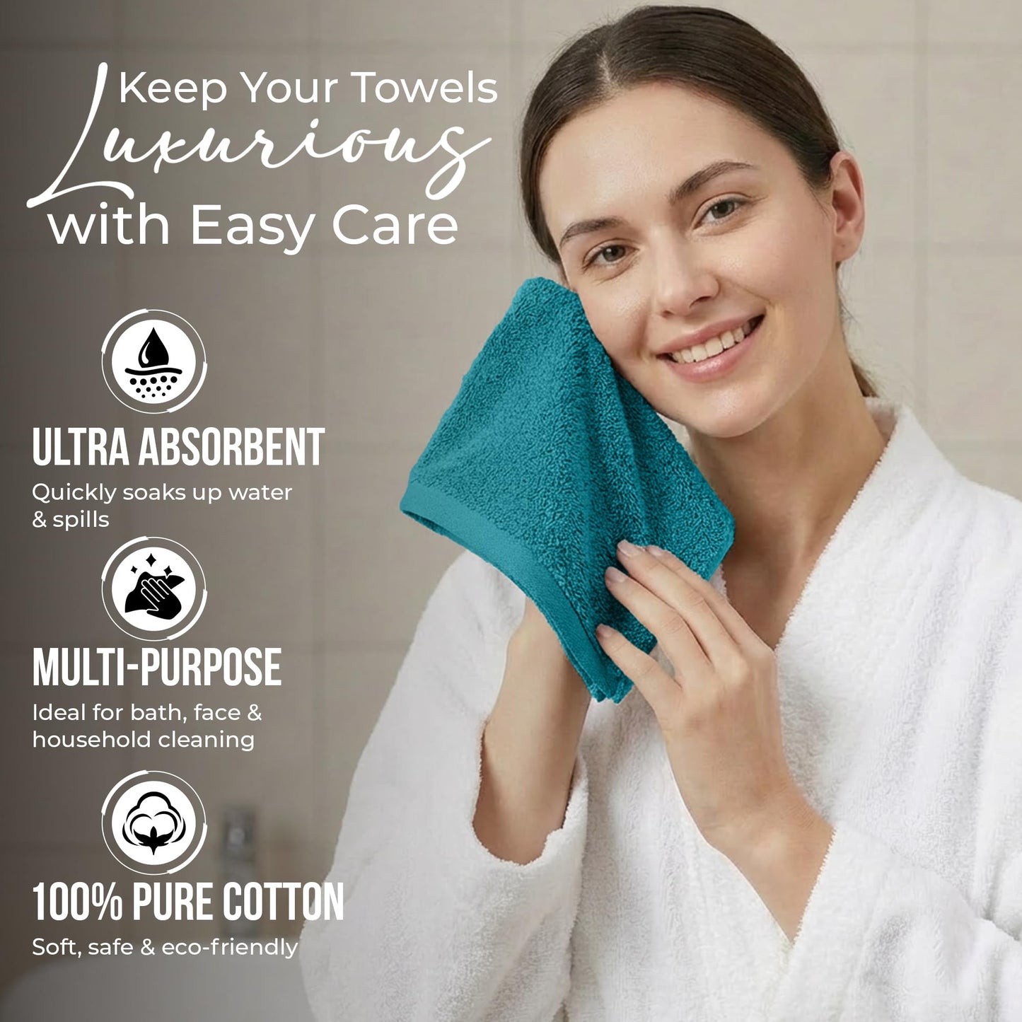 RIVERSIDE 12-Pack Premium 100% Cotton Teal Face Towels for Bathroom [12x12] - Reusable Luxury Face Wash Cloths for Showering - 550 GSM Super Soft & Absorbent Washcloths for Body, Spa & Gym