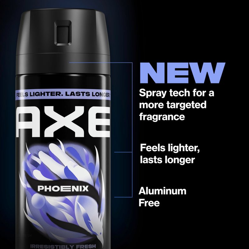AXE Body Spray Phoenix 4 Count Apollo 48 Hour All Over Fresh Aluminum Free 2.9 oz