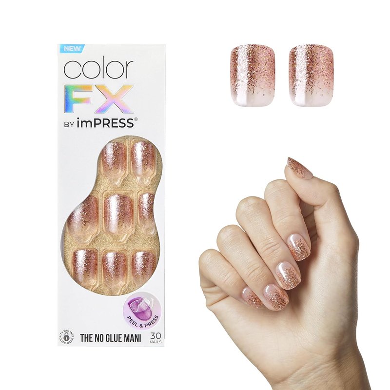 Kiss Impress No Glue Press-On Nails - Color FX 'Dimension' | Short Squoval Shape, 30 Nails & Accessories