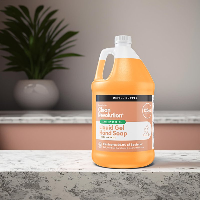 Clean Revolution Antibacterial Liquid Gel Hand Soap Refill, 128 Fl Oz, Fresh Orange Scented - Made in USA