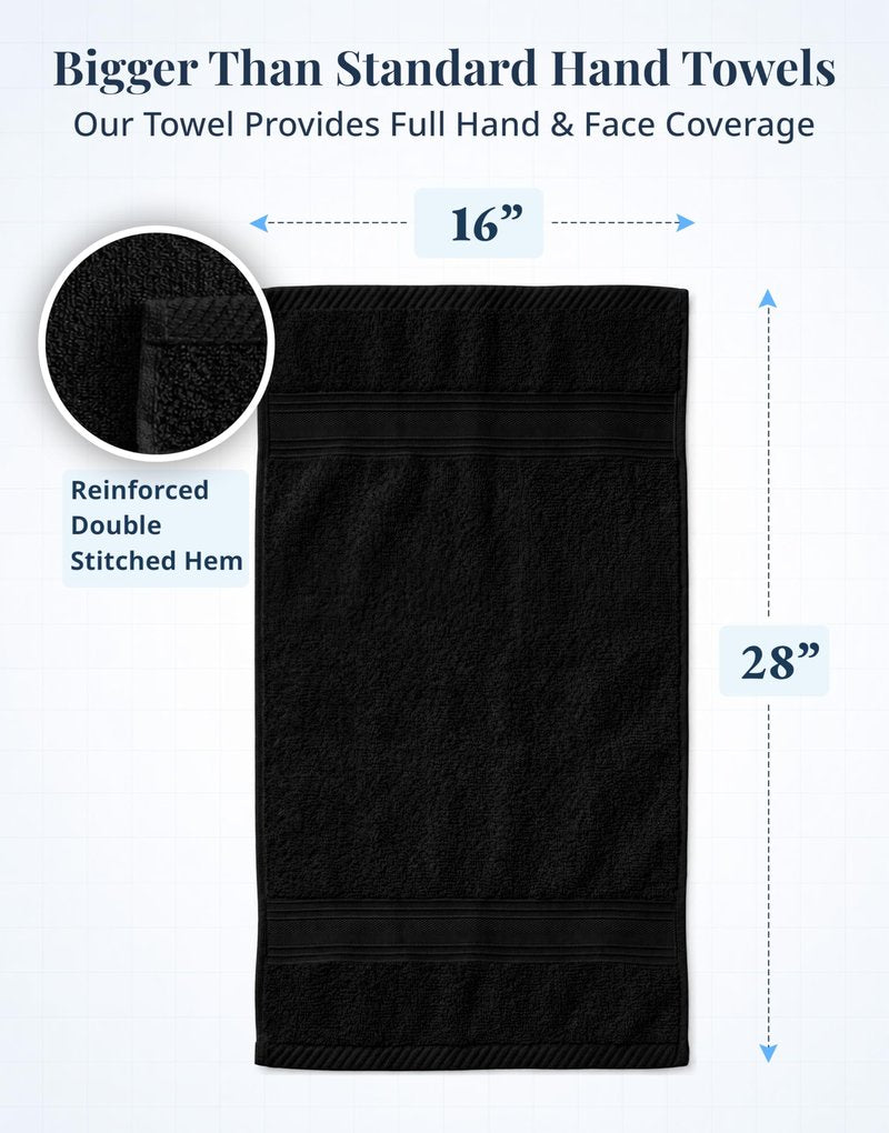 Black Hand Towels for Bathroom - 6 Pack (16"x28"), 100% Ringspun Cotton Hand & Face Towel - Soft, Prevent Fraying, Fade and Shrink Resistant - Daily Use Gym Towels for Men & Family Bathroom Hand Towel