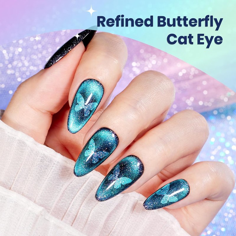 Beetles Cat Eye Gel Nail Polish - 15ML Full Size 9D Cat Eye Chameleon Blue Glitter Gel Polish Magnetic Shimmer Effect Soak Off UV DIY Holo Blue Dream Manicure Gift for Women
