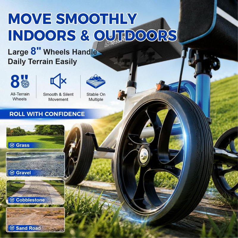 Knee Scooter，Knee Scooter for Adults for Foot Surgery，Knee Walker for Foot Injuries Compact Crutch Alternative with Dual Braking System (Blue)