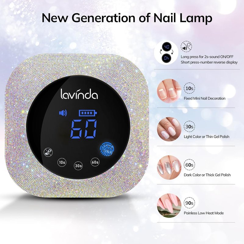 Lavinda UV LED Nail Lamp - Cordless Rechargeable Gel Nail Dryer with 4 Timer Settings | 54W Touch LCD Display